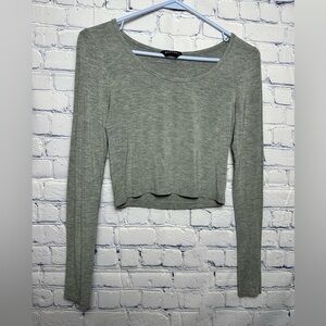 KLOTHO cute gray long sleeve crop top